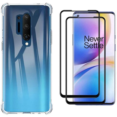 Coque Oneplus 8 Pro + 2 X Verre Trempé Full Glue Full Cover - Transparent Tpu Silicone Etui Absorption Des Chocs Anti Slip Souple Housse Oneplus 8 Pro