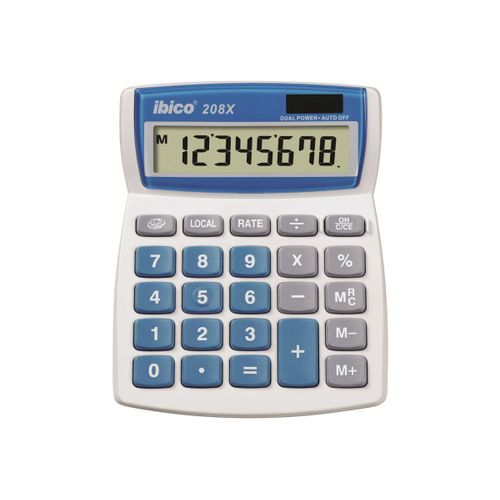 Rexel Ibico 208X - Calculatrice de bureau - 8 chiffres - panneau solaire, pile - blanc, bleu