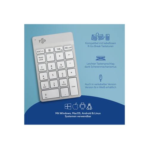 R Go Clavier Numérique Compact break - Pavé numérique - sans fil - Bluetooth 5.0 - blanc