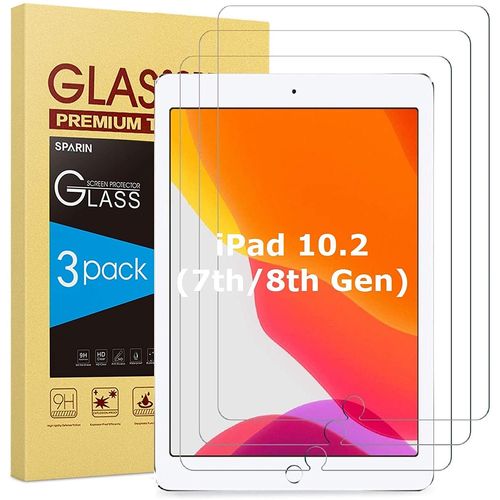 Sparin (3 Pièces) Verre Trempé Ipad 8/7 (10,2 Pouces, 8ème / 7ème Génération, Modèle 2020/2019) Film De Protection Écran Ipad 10.2 , Support De Apple Pencil