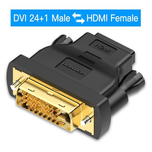 ECDB0 Black Vention-Adaptateur DVI vers HDMI, bidirectionnel DVI D 24 + 1 mâle vers HDMI femelle Convertisseur de connecteur de câble pour budgétaire HDMI vers DVI-D ""Nipseyteko""