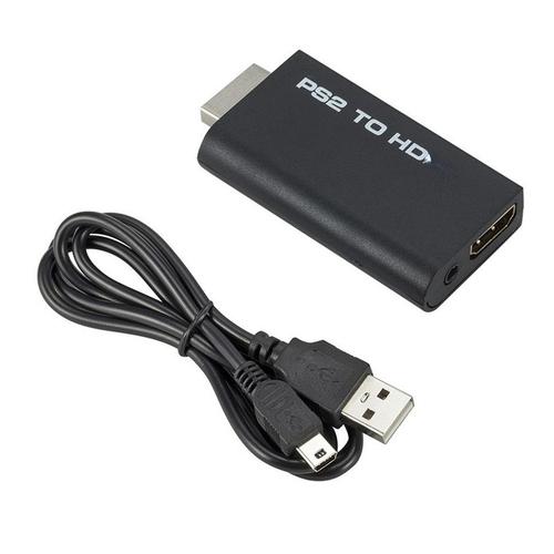 PS2 to HD Black Adaptateur de convertisseur compatible PS2 vers HDMI, 480i, 480p, 576i, audio vidéo, câble audio 3.5mm, prend en charge PC, tous les modes d'affichage PS2 ""Nipseyteko""