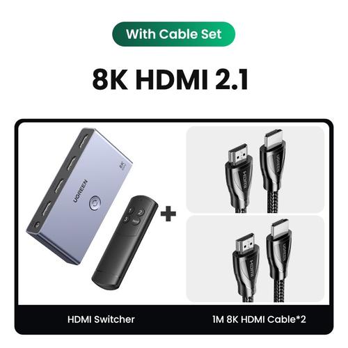 Switch with 2 cables-Commutateur HDMI 2.1 2.0 8K 3 en 1 avec télécommande, convertisseur répartiteur pour moniteurs Xbox PS5 ""Nipseyteko""