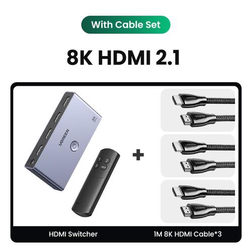 Switch with 3 cables-Commutateur HDMI 2.1 2.0 8K 3 en 1 avec télécommande, convertisseur répartiteur pour moniteurs Xbox PS5 ""Nipseyteko""