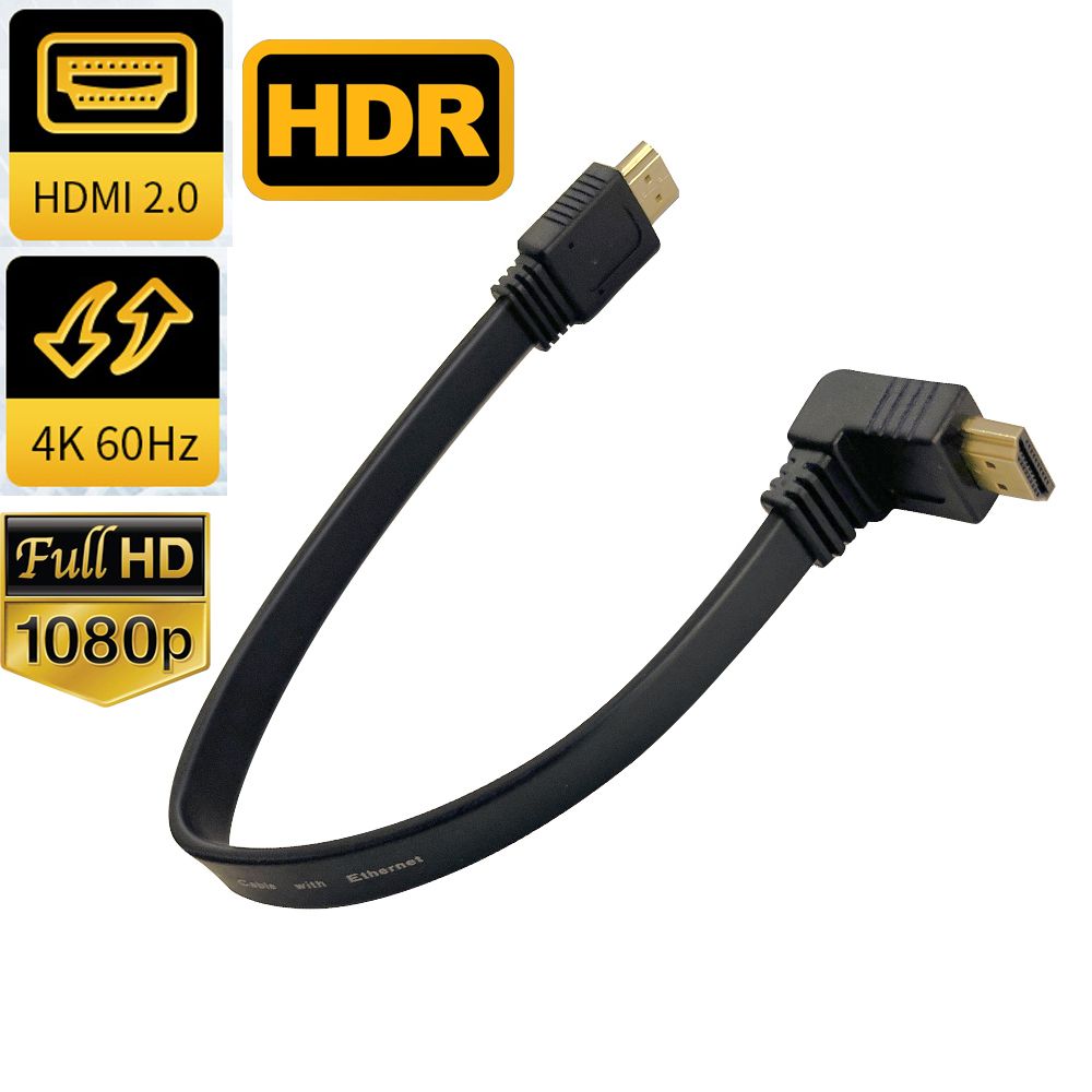 0.3 Meter Câble HDMI 2.0 coudé à 90 degrés, cordon HDMI 2.0 court de 30cm, plat, HDMI 2.0, 4K 60Hz, 2.0 A mâle vers A mâle ""Nipseyteko""