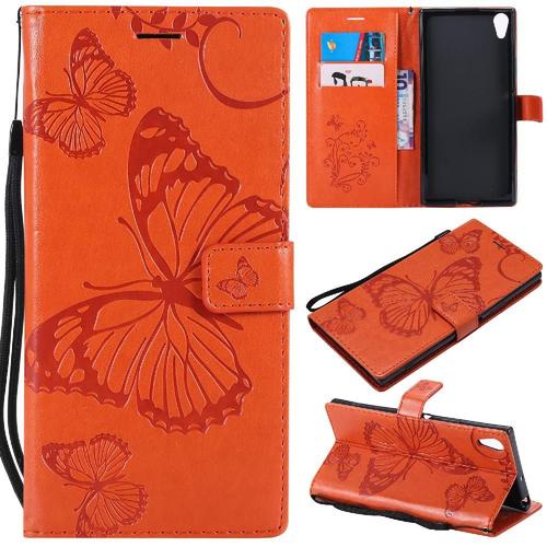 Étui Pour Rabattu Sony Xperia Xa1 Ultra Cuir Pu Couverture Magnétique Flip Kickband Couverture Antichoc Avec Support De Fente Pour Carte - Orange