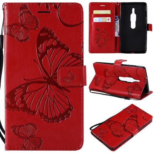 Flip Étui Pour Sony Xperia Xz2 Premium Couverture Antichoc Couverture Magnétique Cuir Pu Avec Support De Fente Pour Carte Flip Kickband - Rouge