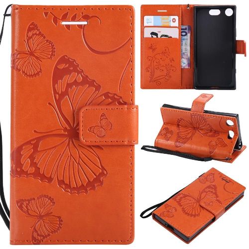 Flip Étui Pour Sony Xperia Xz1 Compact Couverture Magnétique Couverture Antichoc Cuir Pu Avec Support De Fente Pour Carte Flip Kickband - Couleur Orange