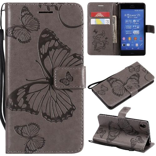 Étui Pour Rabattu Sony Xperia Z3 Couverture Antichoc Avec Support De Fente Pour Carte Flip Kickband Cuir Pu Couverture Magnétique - Gris Clair
