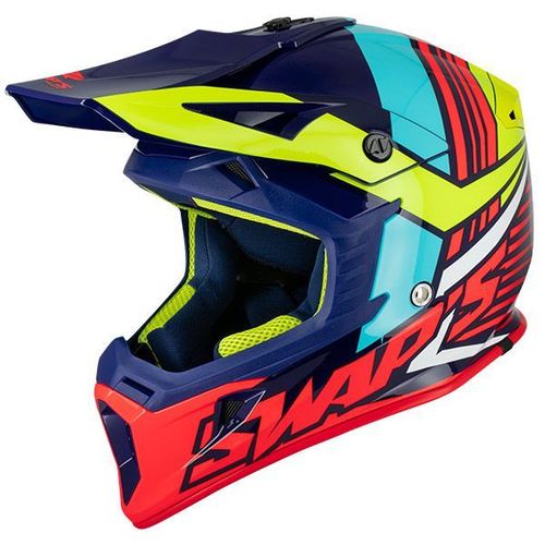 Casque Cross Blur S818 - Bleu / Jaune Flu / Rouge Brillant - Taille Xl