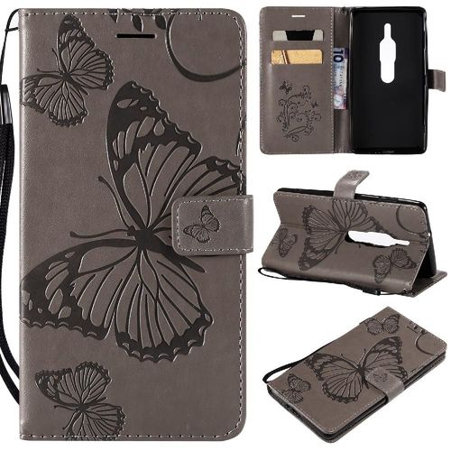 Flip Étui Pour Sony Xperia Xz2 Premium Couverture Antichoc Couverture Magnétique Cuir Pu Flip Kickband Avec Support De Fente Pour Carte - Gris Clair
