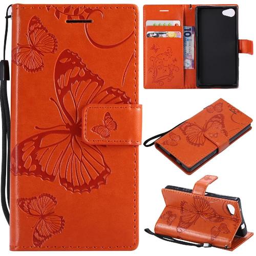 Étui Pour Rabattu Sony Xperia Z5 Mini Avec Support De Fente Pour Carte Flip Kickband Couverture Magnétique Couverture Antichoc Cuir Pu - Orange