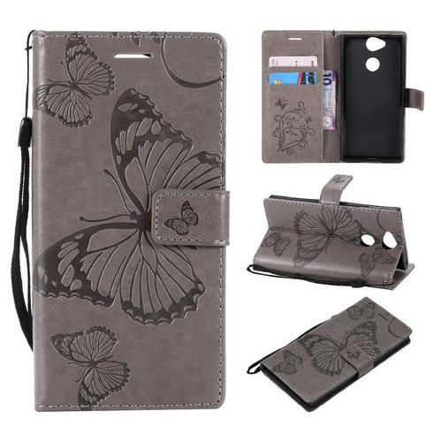Étui Pour Rabattu Sony Xperia Xa2 Cuir Pu Couverture Magnétique Couverture Antichoc Avec Support De Fente Pour Carte Flip Kickband - Gris Clair