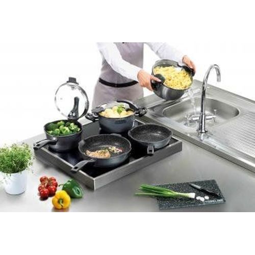 Stoneline® Future Batterie De Cuisine, 8 Pcs, Avec Couvercle En Verre Avec Fonction Passoiren