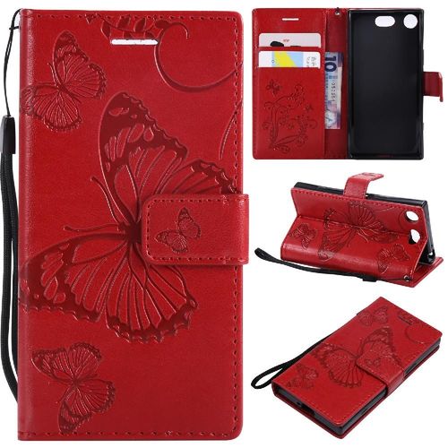 Flip Étui Pour Sony Xperia Xz1 Compact Cuir Pu Avec Support De Fente Pour Carte Flip Kickband Couverture Magnétique Couverture Antichoc - Rouge