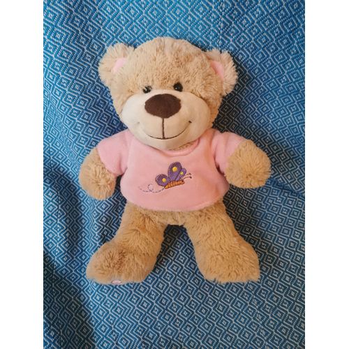 Doudou Peluche Ours Beige Rose Brodé Papillon Maxita