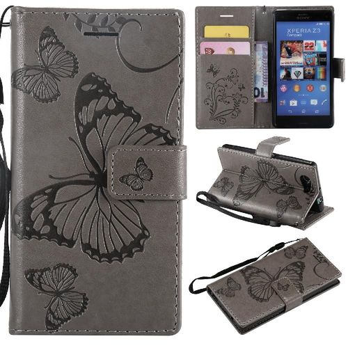 Étui Pour Rabattu Sony Xperia Z3 Mini Couverture Magnétique Flip Kickband Cuir Pu Couverture Antichoc Avec Support De Fente Pour Carte - Gris Clair