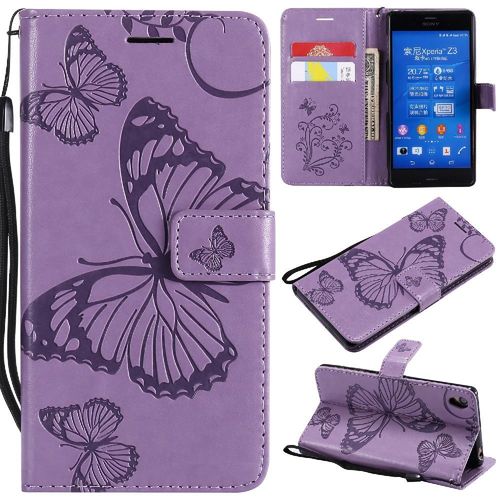 Étui Pour Rabattu Sony Xperia Z3 Flip Kickband Couverture Antichoc Couverture Magnétique Cuir Pu Avec Support De Fente Pour Carte - Violet
