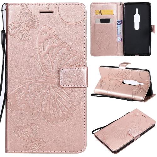 Flip Étui Pour Sony Xperia Xz2 Premium Couverture Antichoc Avec Support De Fente Pour Carte Cuir Pu Couverture Magnétique Flip Kickband - Couleur Rose