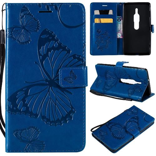 Flip Étui Pour Sony Xperia Xz2 Premium Couverture Antichoc Avec Support De Fente Pour Carte Cuir Pu Couverture Magnétique Flip Kickband - Bleu
