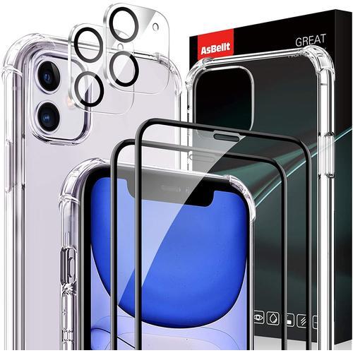 Verre Trempé Iphone 11 6.1"" 2+2pcs,2pcs Lentille Protecteur,1pc Coque,Couverture Maximale 3d Vitre Protection Écran Iphone 11