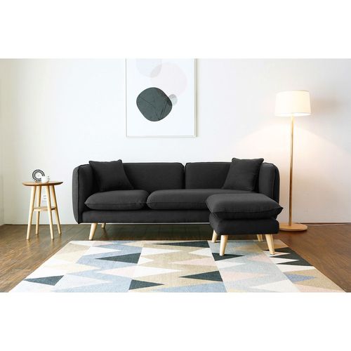 Isko : Canapé Scandinave 3 Places Gris Anthracite + Pouf