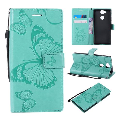 Étui Pour Rabattu Sony Xperia Xa2 Couverture Antichoc Flip Kickband Cuir Pu Avec Support De Fente Pour Carte Couverture Magnétique - Vert