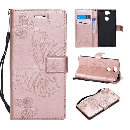 Étui Pour Rabattu Sony Xperia Xa2 Couverture Antichoc Flip Kickband Cuir Pu Avec Support De Fente Pour Carte Couverture Magnétique - Couleur Rose