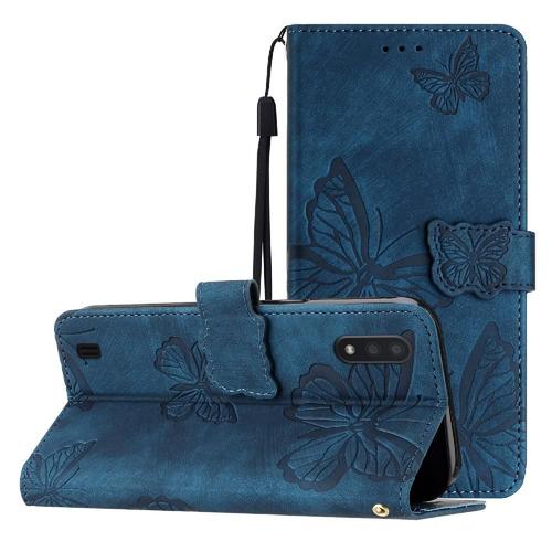 Flip Étui Pour Samsung Galaxy A12 Cuir Pu Fermeture Magnétique Portefeuille Papillon Titulaire De Fentes Pour Cartes - Bleu