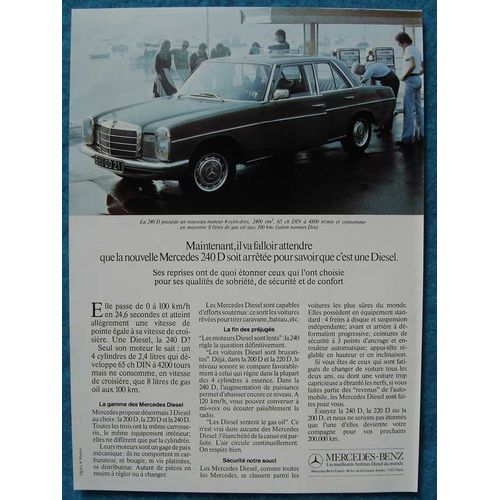 Publicité Papier - Voiture Mercedes 240 D De 1973