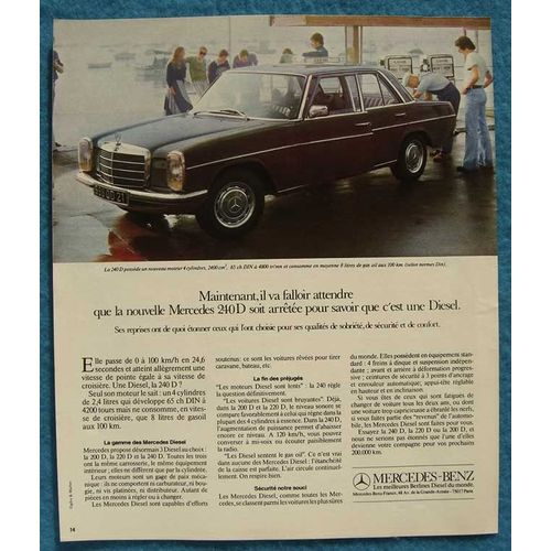 Publicité Papier - Voiture Mercedes 240 D De 1973