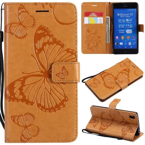 Étui Pour Rabattu Sony Xperia Z3 Avec Support De Fente Pour Carte Cuir Pu Couverture Magnétique Couverture Antichoc Flip Kickband - Le Brun