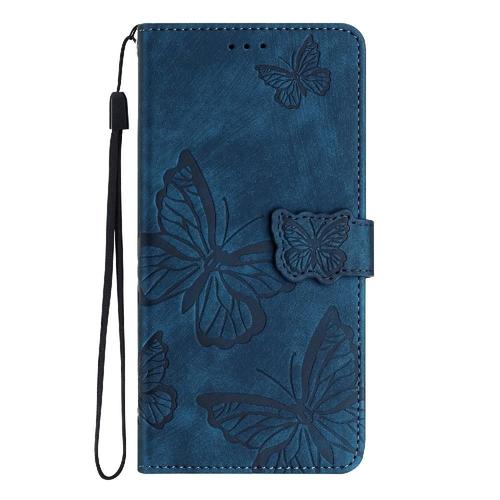 Flip Étui Pour Samsung Galaxy A8 Plus 2018 Portefeuille Fermeture Magnétique Papillon Titulaire De Fentes Pour Cartes Cuir Pu - Bleu