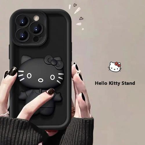 Sanurgente-Coque En Gel De Pton Hello Kitty Avec Support De Couverture De Dessin Animé Miroir Cosmétique Iphone 15 14 13 11 12 Pro Max Xs Poly 8 Plus Y2k