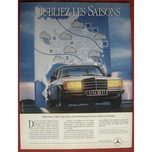 Publicité Papier - Voiture Mercedes 230 E De 1982