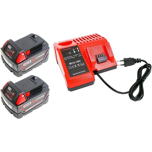 Lot de 2 batteries M1850 18V 5,0Ah avec chargeur pour Milwaukee M18 48-59-1812, 48-59-1807, 48-59-1806, 48-59-1840 14,4-18 V Li-ion