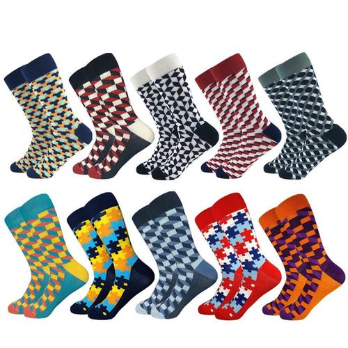 Chaussettes Pour Hommes À Motifs, Motifs De Puzzle - 10 Paires