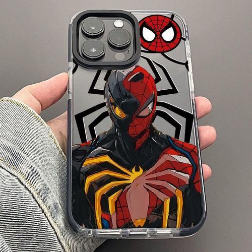 Miniso-Coque De Téléphone Spider-Man Avec Peinture À L'huile Coque Anti-Chute Cool Coque Absorbe Ouissante Marvel Iphone 15 14 13 11 12 Pro Max Xs Poly 7 8 Plus