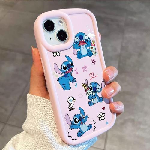 Coque De Téléphone En Silicone Anti-Chute Disney Stitch Dessin Animé Plein Écran Mignon Tpu Iphone 11 12 13 14 15 Pro Max X Poly Xs Max 8 7 Plus