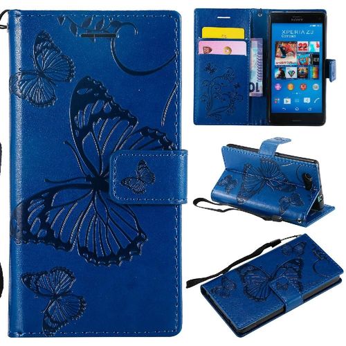 Étui Pour Rabattu Sony Xperia Z3 Mini Cuir Pu Avec Support De Fente Pour Carte Flip Kickband Couverture Magnétique Couverture Antichoc - Bleu