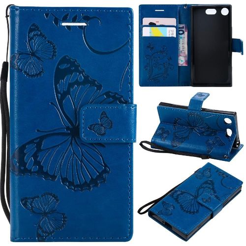Flip Étui Pour Sony Xperia Xz1 Compact Couverture Magnétique Flip Kickband Couverture Antichoc Cuir Pu Avec Support De Fente Pour Carte - Bleu