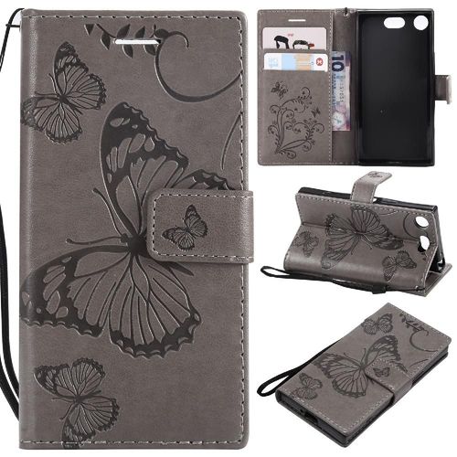 Flip Étui Pour Sony Xperia Xz1 Compact Couverture Magnétique Flip Kickband Couverture Antichoc Cuir Pu Avec Support De Fente Pour Carte - Gris Clair
