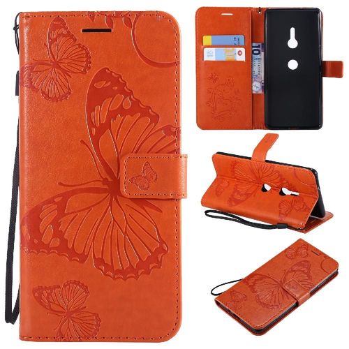 Étui Pour Rabattu Sony Xperia Xz3 Couverture Antichoc Avec Support De Fente Pour Carte Flip Kickband Cuir Pu Couverture Magnétique - Couleur Orange