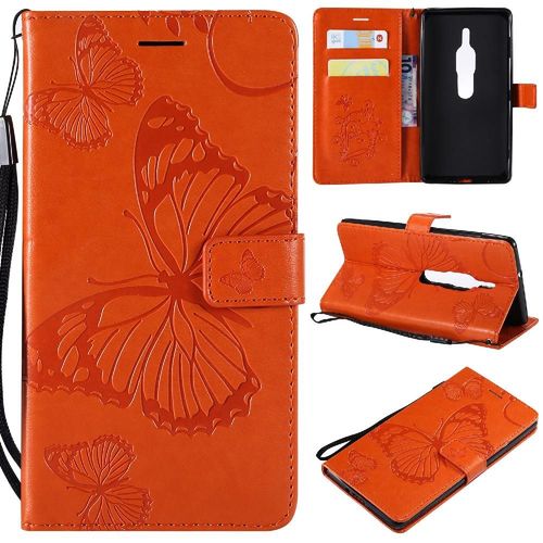Flip Étui Pour Sony Xperia Xz2 Premium Couverture Magnétique Avec Support De Fente Pour Carte Couverture Antichoc Cuir Pu Flip Kickband - Couleur Orange