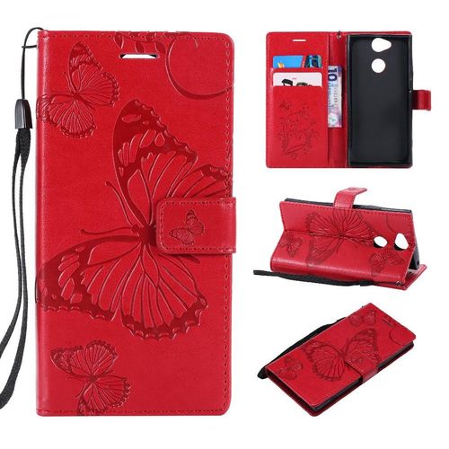 Étui Pour Rabattu Sony Xperia Xa2 Couverture Antichoc Cuir Pu Avec Support De Fente Pour Carte Flip Kickband Couverture Magnétique - Rouge