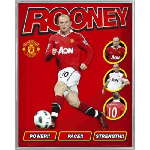 Mini Poster encadré: Football - Manchester United, Wayne Rooney 10/11  (50x40 cm), Cadre Plastique, Argent