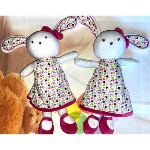 Doudou Lapin Blanc Rose Fuchsia Orchestra Premaman Poupée Lot De Deux Doudous Poupées Jouets Peluches Petite Fille