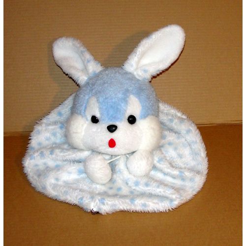 Lapin Range Pyjama Nounours Rare Peluche Doudou Vintage Blanc A Pois Bleu Pompon Langue Rouge