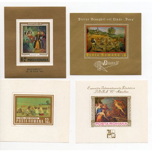 Roumanie- Lot De 4 Blocs Feuillets Neufs- Tableaux