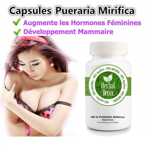 Pueraria Mirifica 100 Capsules 500mg - Agrandissement Mamaire, Poitrine - Pour Grossir Les Seins - 100% Naturel 